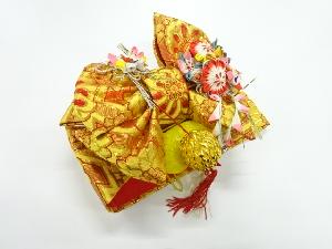 アンティーク　菊模様織出し子供用リボン作り帯